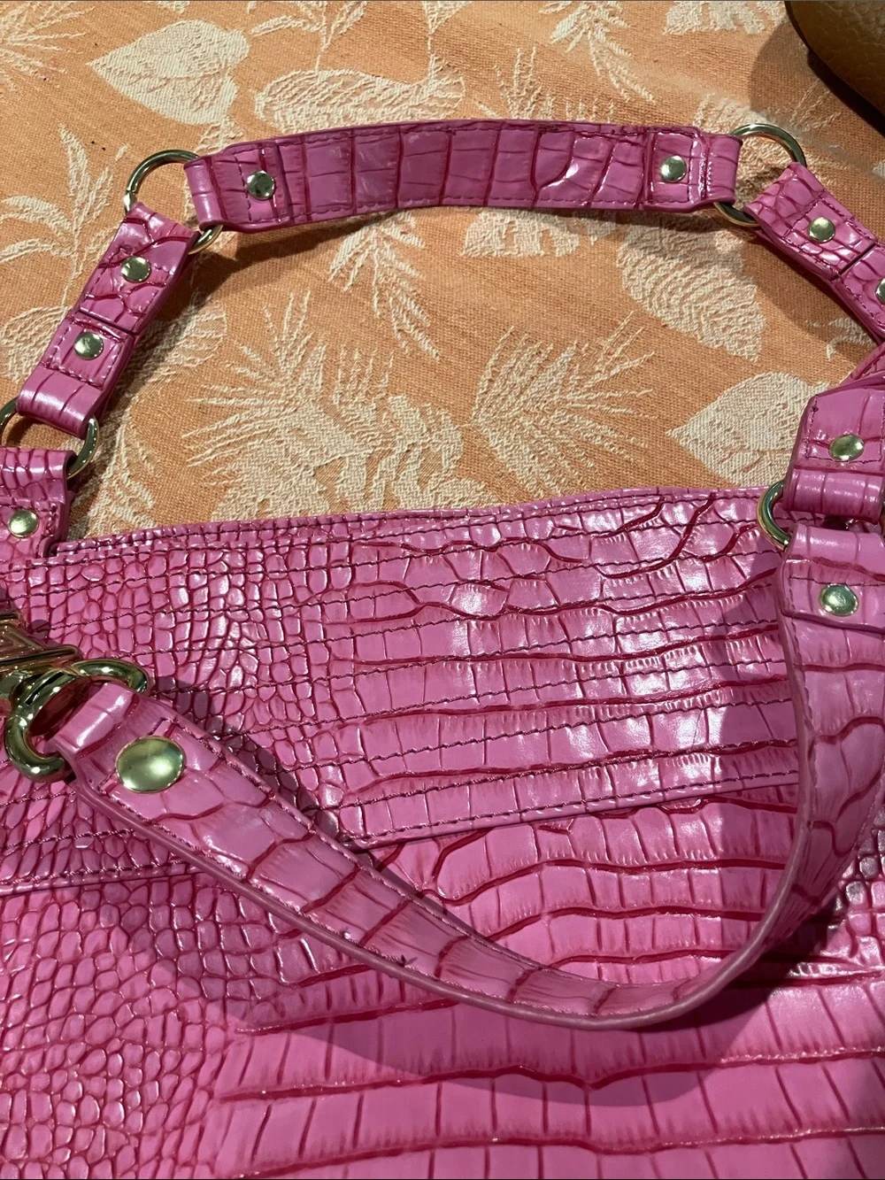 Steven by Steve Madden Fuchsia Croc-Embossed Tote with Gold Hardware